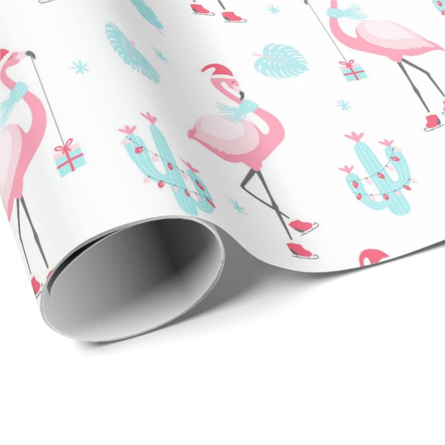 Papier Cadeau Papier d'enveloppement de Flamant rose de Noël (Coin rond)
