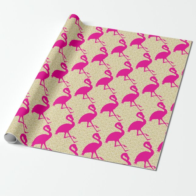 Papier Cadeau Papier d'enveloppement de Flamant rose rose chaud  (Déroulé)