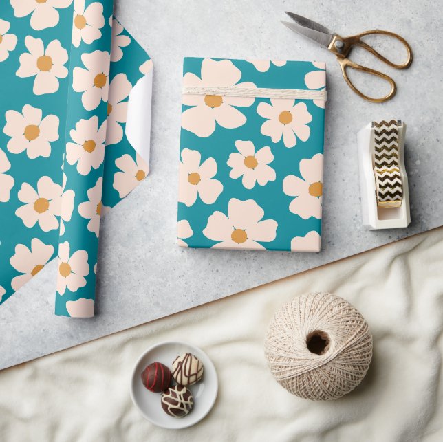 Papier Cadeau Papier d'enveloppement de fleurs beige (Artisanat)
