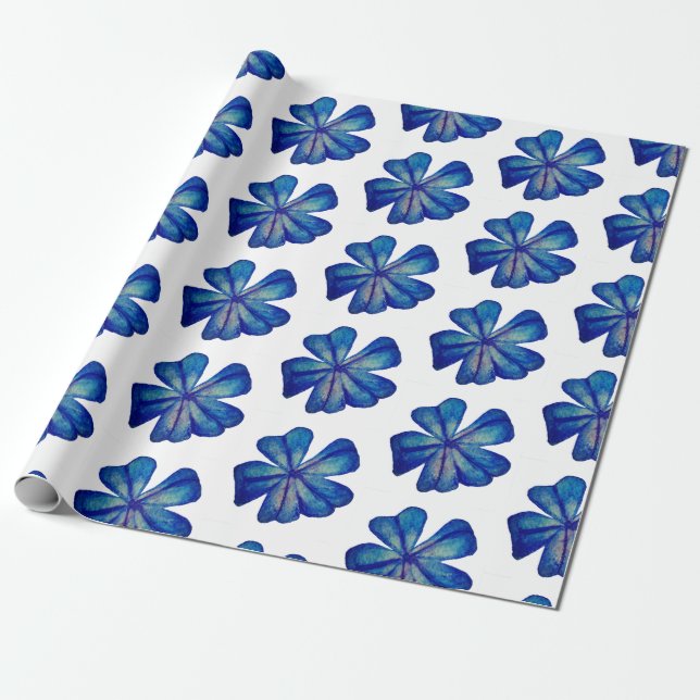 Papier Cadeau Papier d'enveloppement de fleurs bleues (Déroulé)