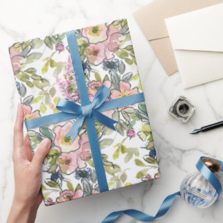 Papier Cadeau Papier d'enveloppement de fleurs d'aquarelle