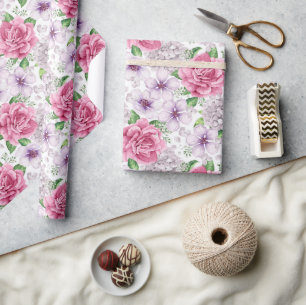 Papier Cadeau Papier d'enveloppement de fleurs roses