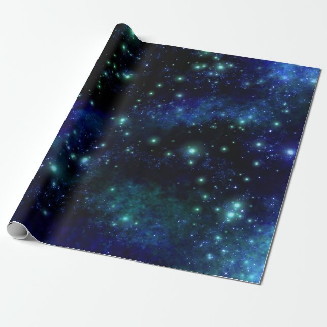Papier Cadeau Papier d'enveloppement de galaxie bleue (Déroulé)