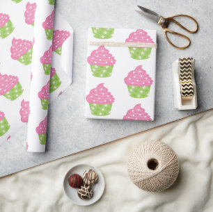 Papier Cadeau Papier d'enveloppement de gâteau rose et vert