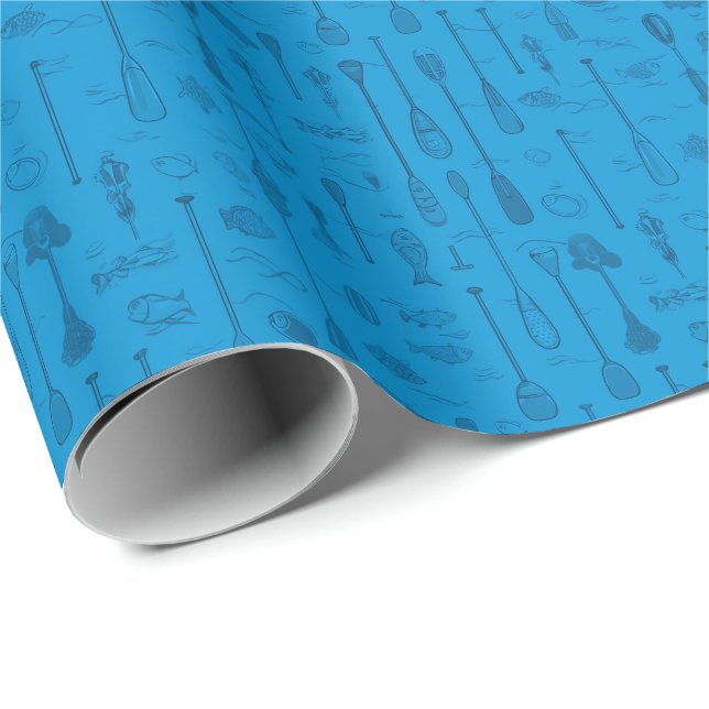 Papier Cadeau Papier d'enveloppement de la vie du lac - bleu sur (Coin rond)