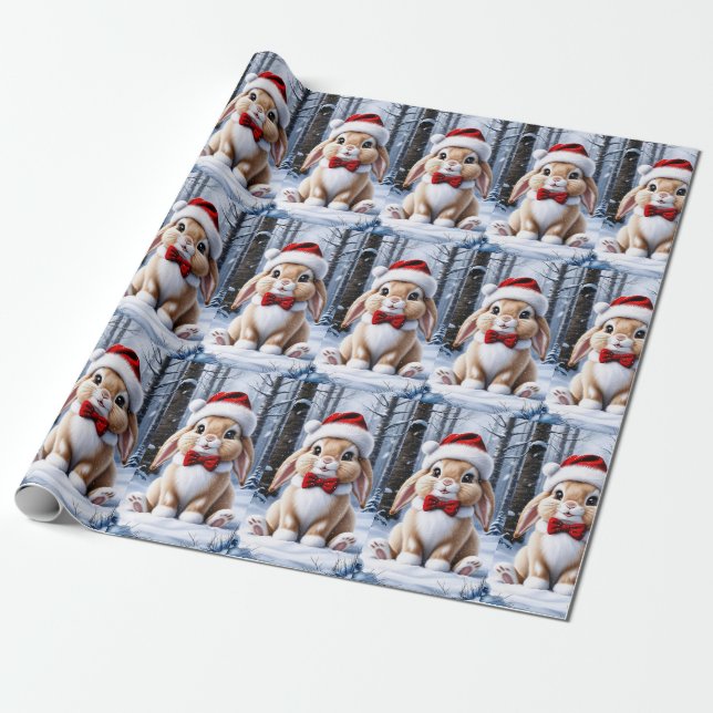 Papier Cadeau Papier d'enveloppement de lapin de Santa Hat (Déroulé)