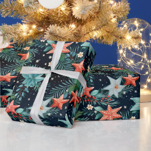 Papier Cadeau Papier d'enveloppement de l'étoile de Noël marin
