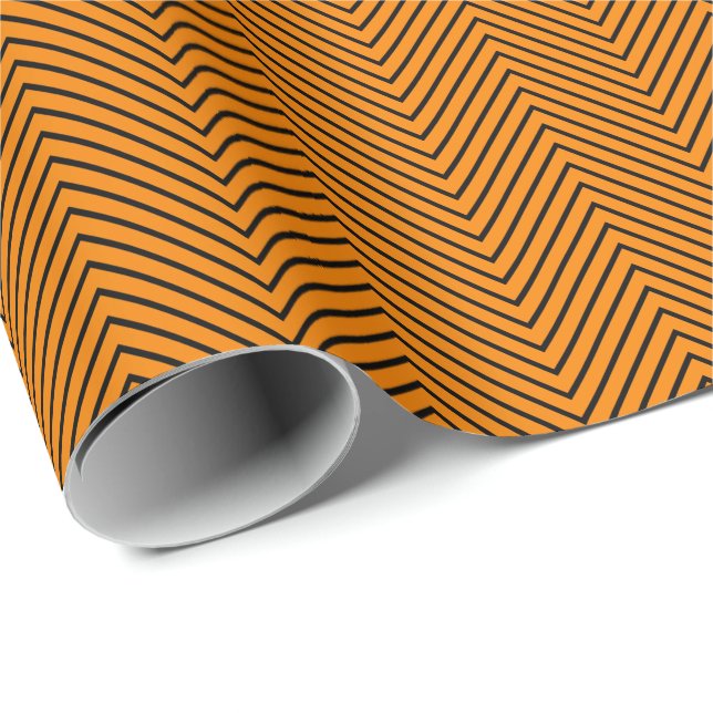 Papier Cadeau Papier d'enveloppement de ligne Chevron - noir sur (Coin rond)