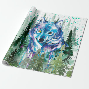 Papier Cadeau Papier d'enveloppement de loup   Loup d'aquarelle 