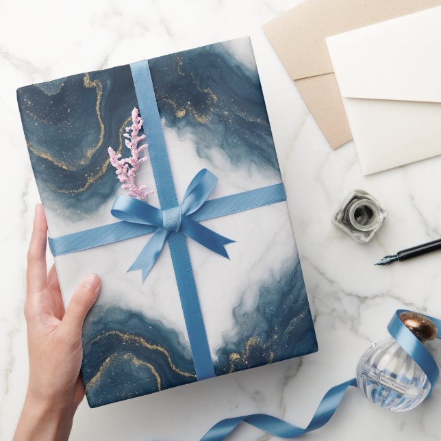 Papier Cadeau Papier d'enveloppement de luxe en marbre bleu et o (Cadeaux)