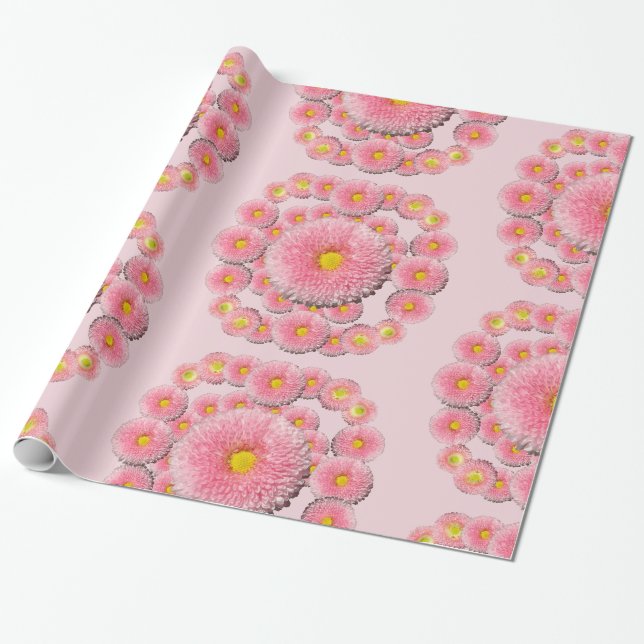Papier Cadeau Papier d'enveloppement de marmite rose floral (Déroulé)