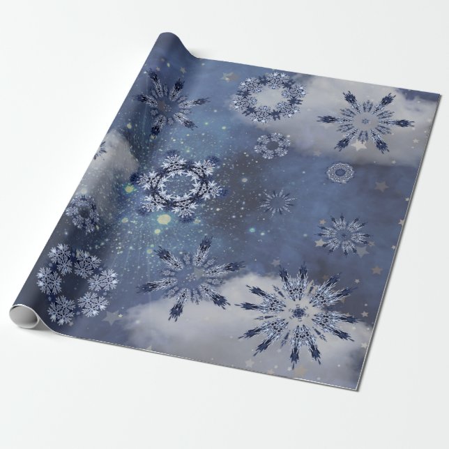 Papier Cadeau Papier d'enveloppement de neige bleue (Déroulé)