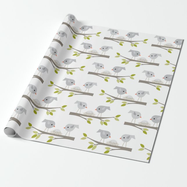 Papier Cadeau Papier d'enveloppement de nid d'oiseaux mignon Bab (Déroulé)