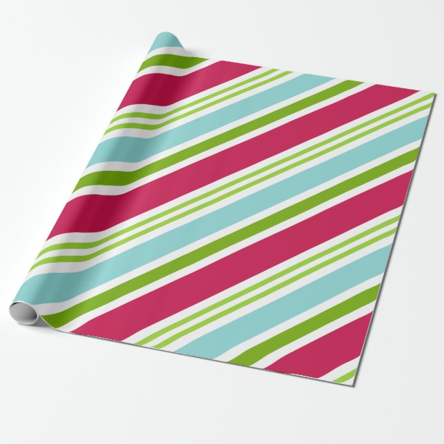 Papier Cadeau Papier d'enveloppement de Noël Aqua Stripe (Déroulé)