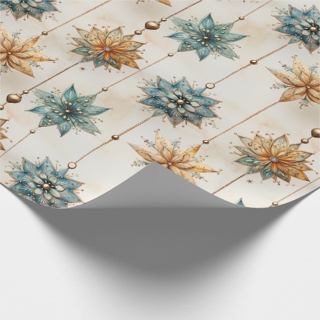 Papier Cadeau Papier d'enveloppement de Noël avec ornements vert (Coin)