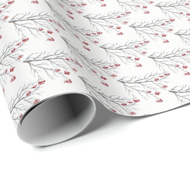 Papier Cadeau Papier d'enveloppement de Noël-Berry d'hiver (Coin rond)