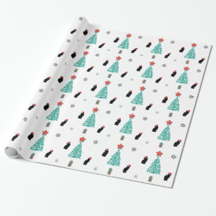 Papier Cadeau Papier d'enveloppement de Noël Black Cat Père Noël