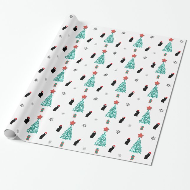 Papier Cadeau Papier d'enveloppement de Noël Black Cat Père Noël (Déroulé)