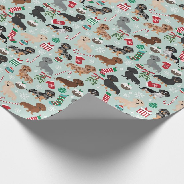 Papier Cadeau Papier d'enveloppement de Noël Dachshund (Coin)