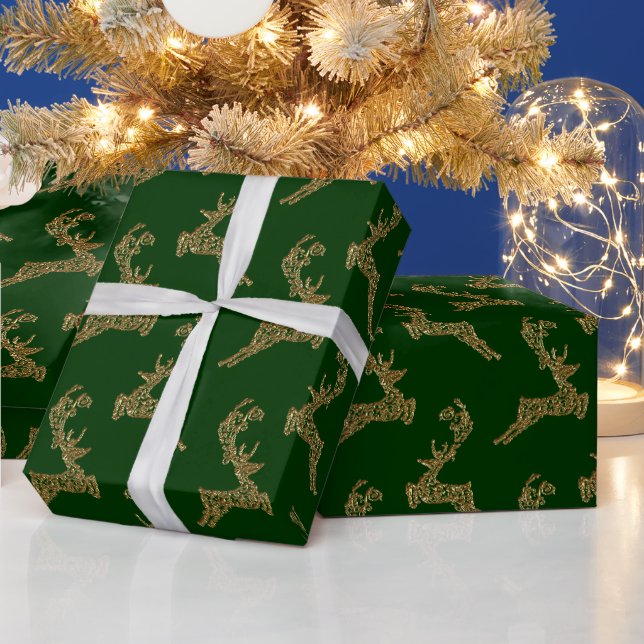 Papier Cadeau Papier d'enveloppement de Noël de rennes d'or (Vacances)