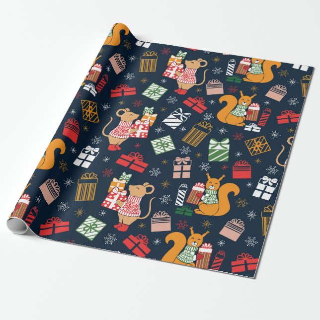 Papier Cadeau Papier d'enveloppement de Noël de souris/écureuils (Déroulé)