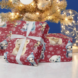 Papier Cadeau Papier D'Enveloppement De Noël Des Ours Et Pingoui