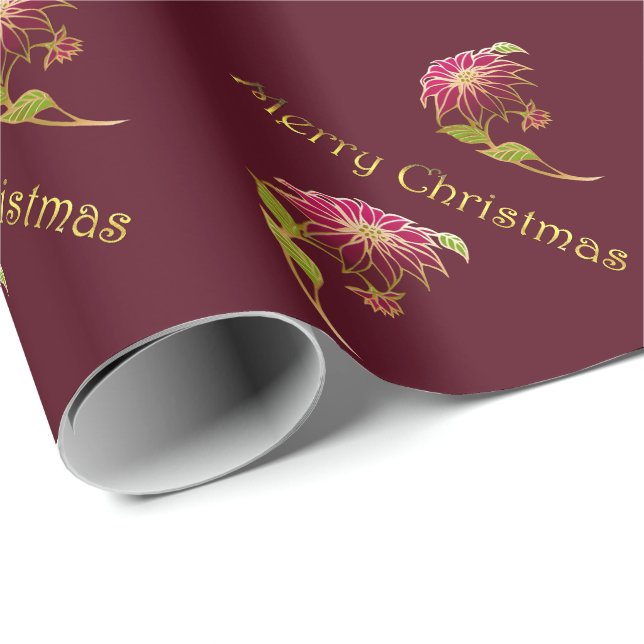Papier Cadeau Papier d'enveloppement de Noël des Poinsettias de  (Coin rond)