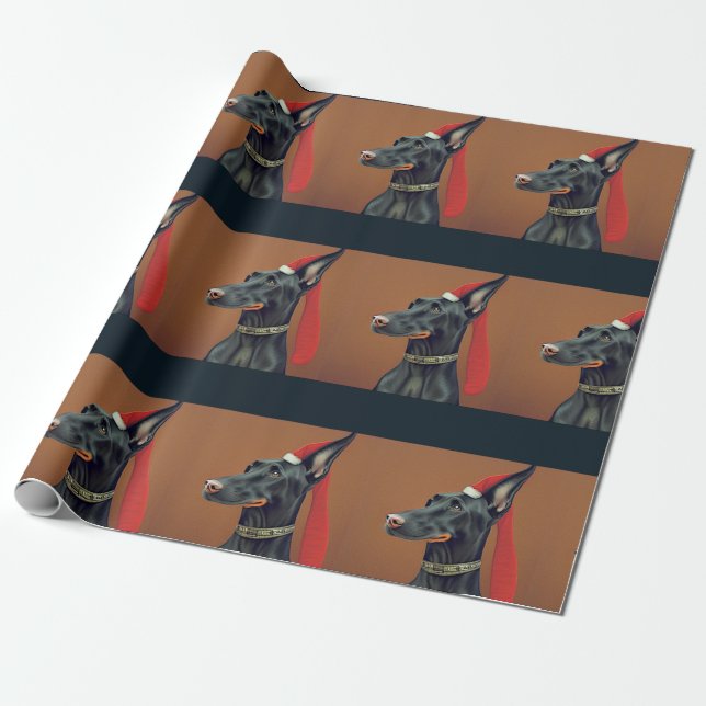 Papier Cadeau Papier d'enveloppement de Noël Doberman Pinscher (Déroulé)