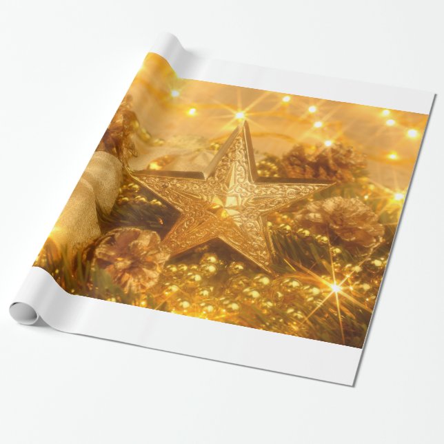 Papier Cadeau Papier d'enveloppement de Noël doré (Déroulé)