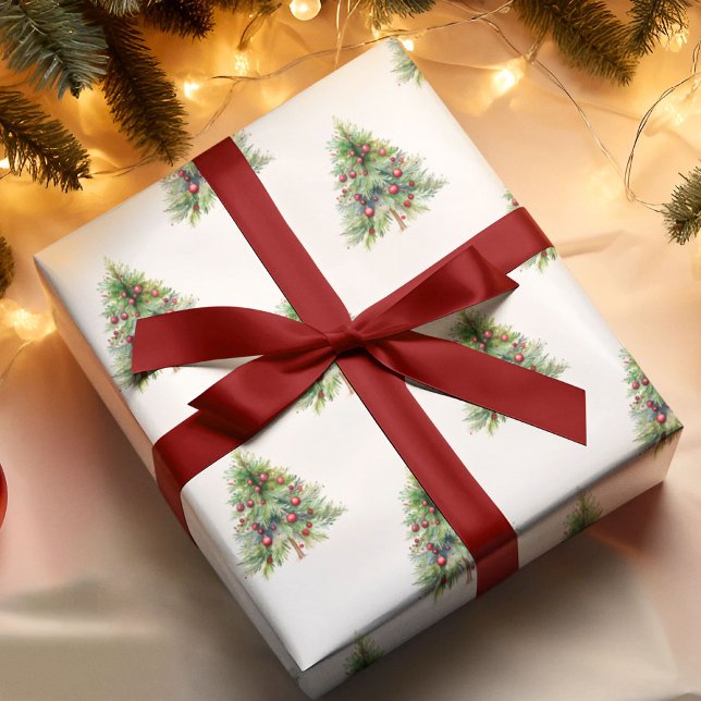 Papier Cadeau Papier d'enveloppement de Noël - Elégant Pin Aquar (Créateur téléchargé)