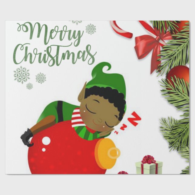 Papier Cadeau Papier d'enveloppement de Noël Elfe Africain (Plat)