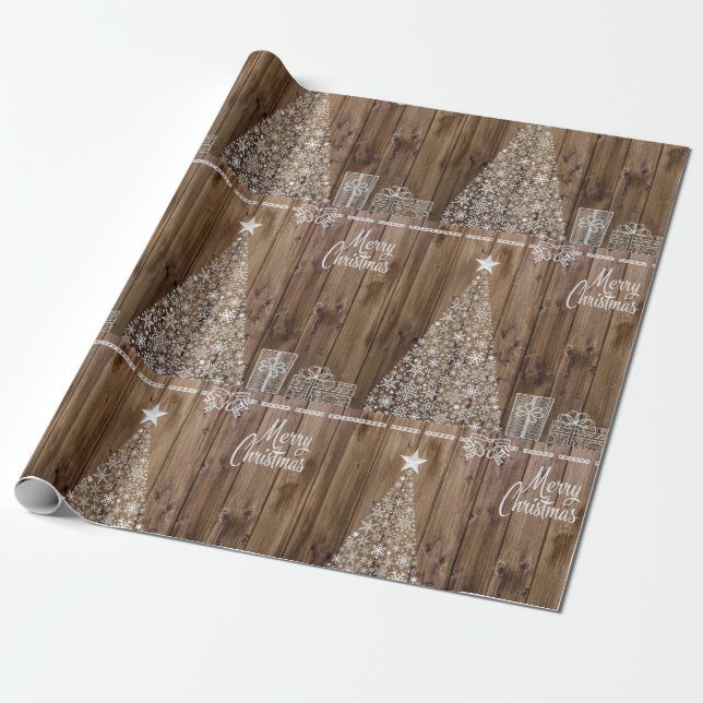 Papier Cadeau Papier d'enveloppement de Noël en bois rustique (Déroulé)