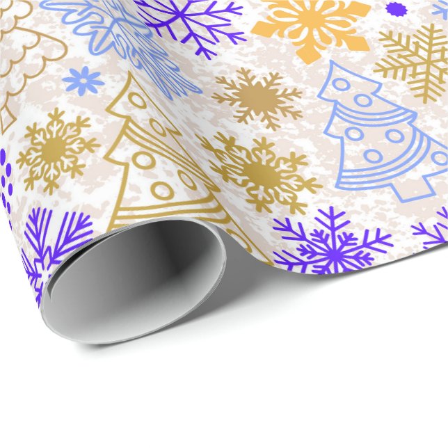 Papier Cadeau Papier d'enveloppement de Noël en néon violet et o (Coin rond)