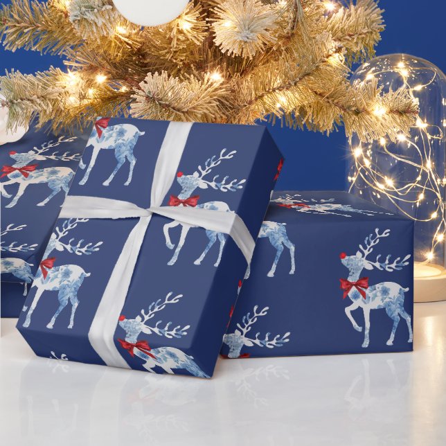 Papier Cadeau Papier d'enveloppement de Noël en rudolph bleu et  (Vacances)