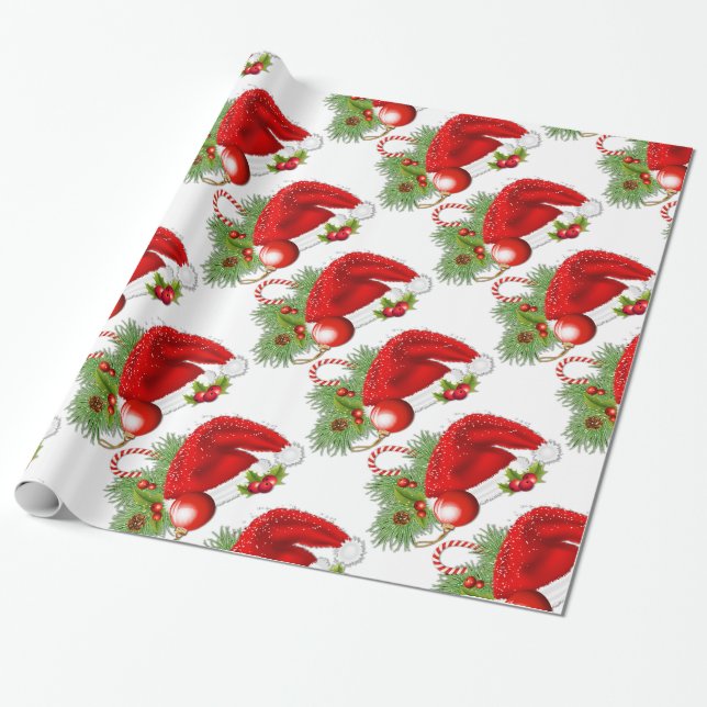 Papier Cadeau Papier d'enveloppement de Noël Festif de Santa Hat (Déroulé)