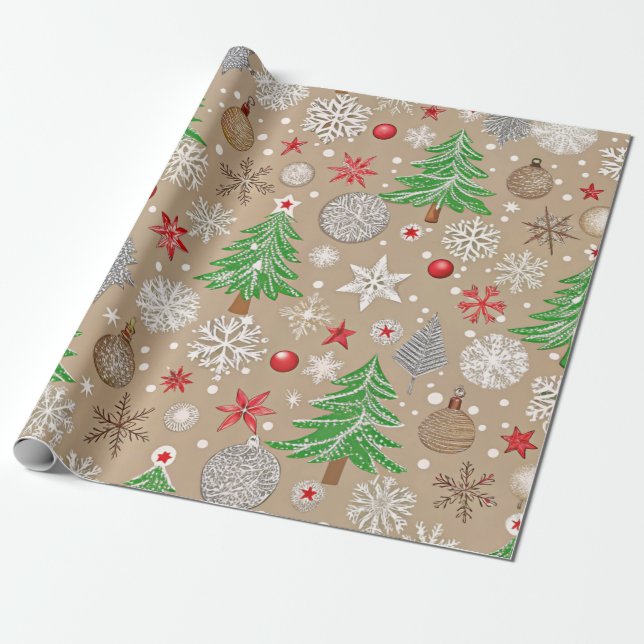 Papier Cadeau Papier d'enveloppement de Noël Festive Silvery Kra (Déroulé)
