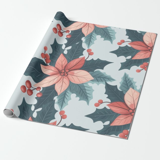 Papier Cadeau Papier d'enveloppement de Noël floral (Déroulé)