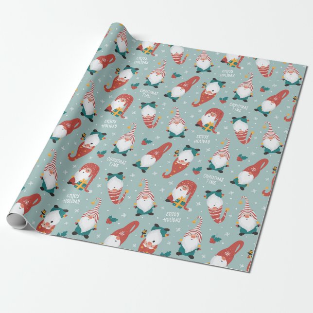 Papier Cadeau Papier d'enveloppement de Noël Gnomes (Déroulé)