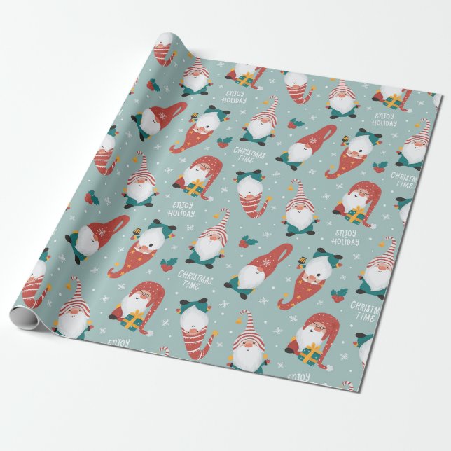 Papier Cadeau Papier d'enveloppement de Noël Gnomes (Déroulé)