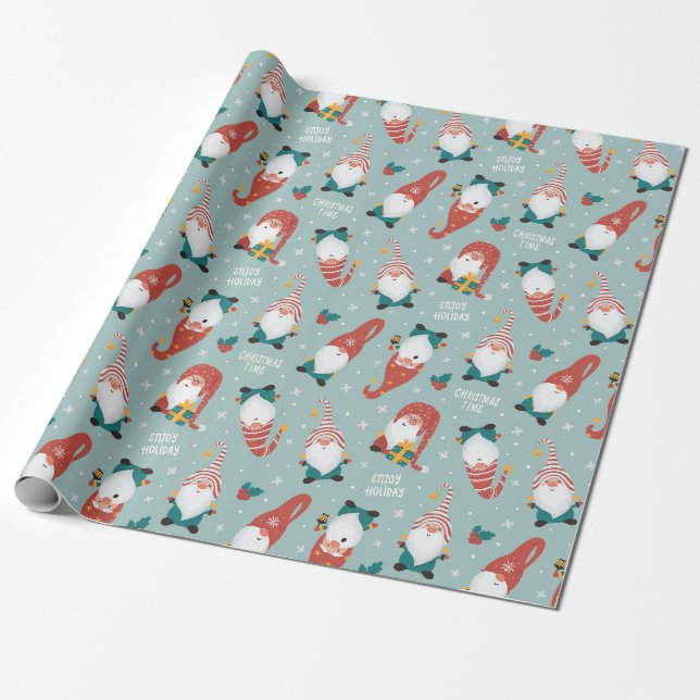 Papier Cadeau Papier d'enveloppement de Noël Gnomes (Déroulé)