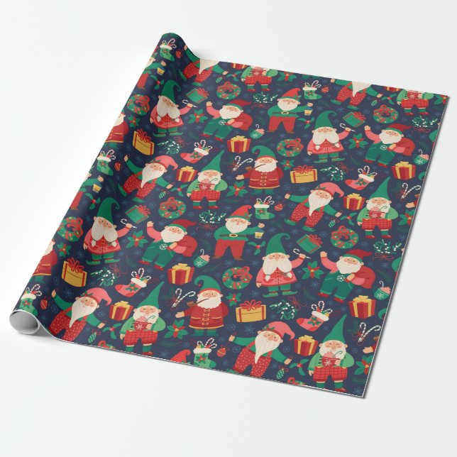 Papier Cadeau Papier d'enveloppement de Noël Gnomes (Déroulé)