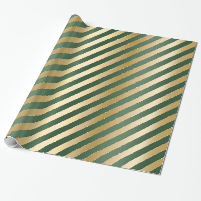 Papier Cadeau Papier d'enveloppement de Noël Grilles d'or Vert (Déroulé)