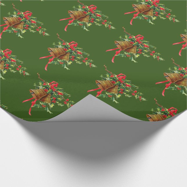 Papier Cadeau Papier d'enveloppement de Noël Holly et Bells (Coin)