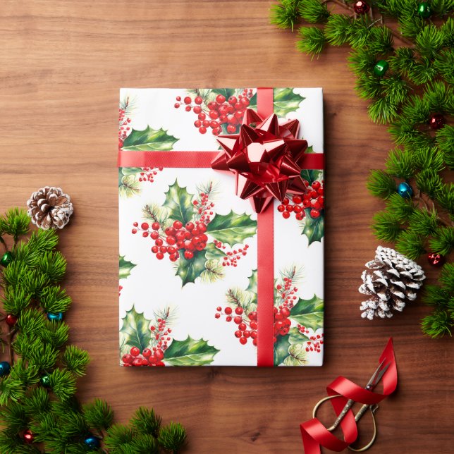 Papier Cadeau Papier d'enveloppement de Noël Holly et Berries (Cadeau de vacances)