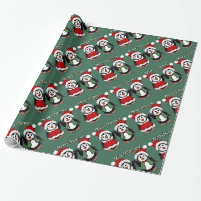 Papier Cadeau Papier d'enveloppement de Noël Joyeux Vert Pingoui (Déroulé)