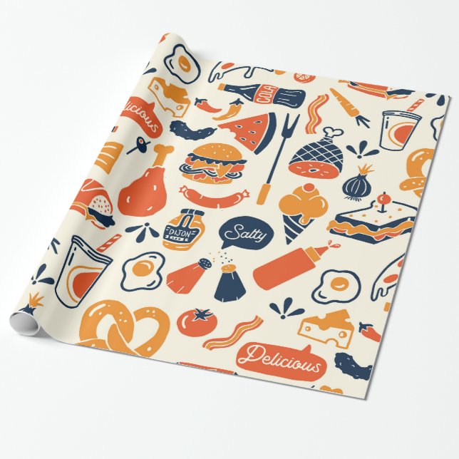 Papier Cadeau Papier d'enveloppement de Noël : Motif alimentaire (Déroulé)