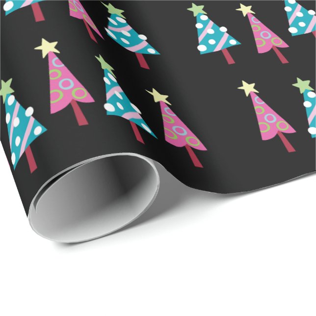 Papier Cadeau Papier d'enveloppement de Noël noir rose et bleu (Coin rond)