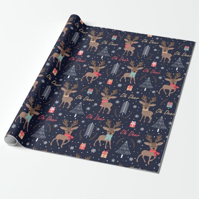 Papier Cadeau Papier d'enveloppement de Noël Oh Deer Cute (Déroulé)