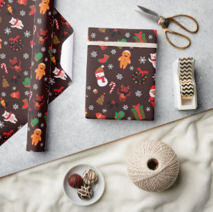 Papier Cadeau Papier d'enveloppement de Noël Père Noël Café