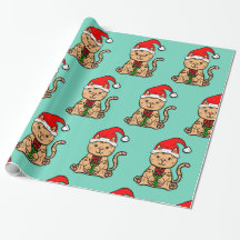 Papier d'enveloppement de Noël père Noël Cat